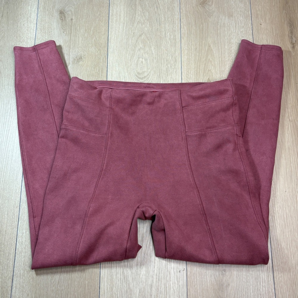 Spanx Faux Suede Leggings Port Wine Burgundy High Rise XL Seam Detail Shaping